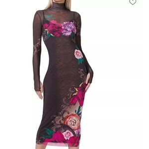 AFRM Turtleneck Long Sleeved Mesh Dress Size Small